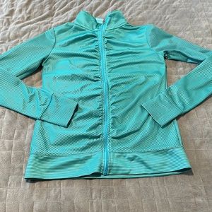 Champion Track Jacket, Green, Blue, Striped, Ruched Front, Girls' Size XL